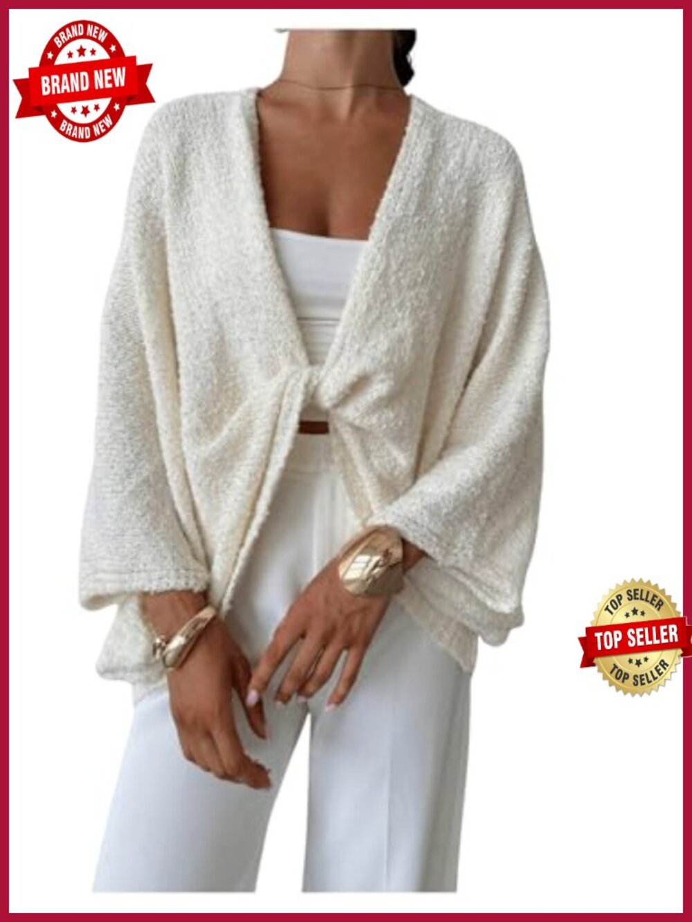 Cropped Wrap Sweater Bat Wing Knit Poncho Oversized Pullover Deep V-Neck 3/4